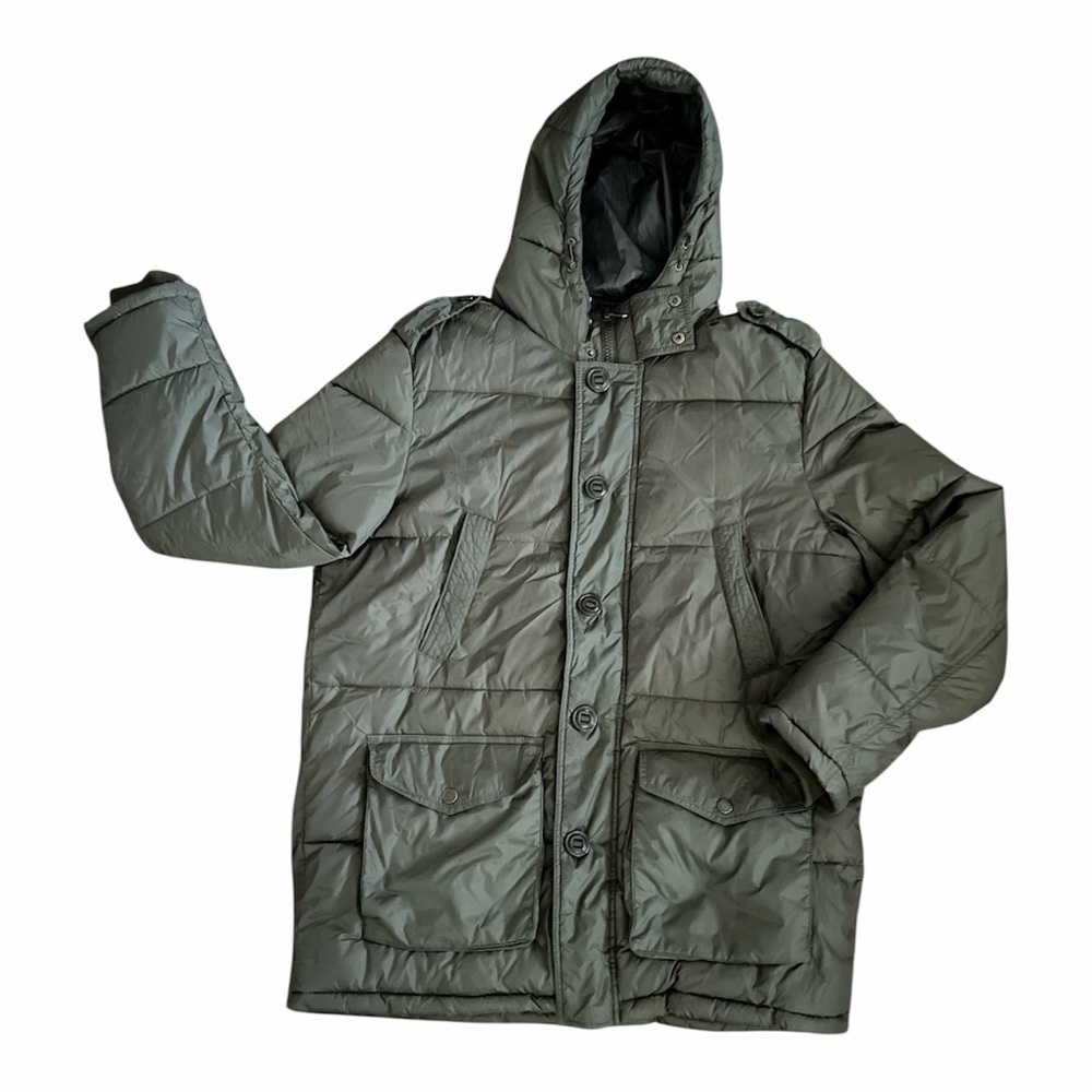 Tommy Hilfiger Men's Olive Green Long Snorkel Hooded Jacket Large